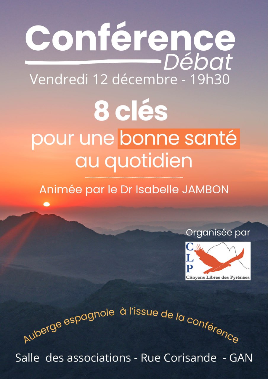 Le 12 décembre à Gan, Dr Isabelle Jambon vient nous partager 8 clés pour une bonne santé au quotidien…
